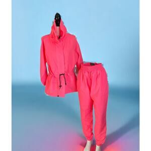 Vintage 90s Neon Red American High Hip Hop Costume Tracksuit Pants Jacket Set M